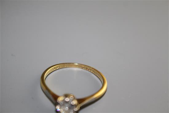 An 18ct and Pt. solitaire diamond ring, size R, gross weight 2.2 grams,